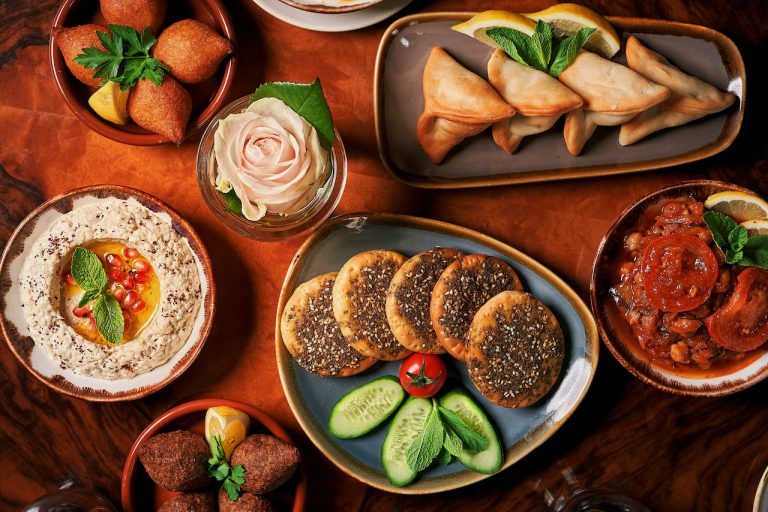 Lebanese breakfast at Maroush London with foul moudamas eggs and fresh bread