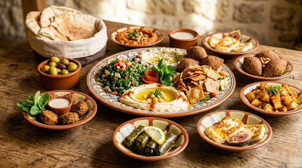 Hot mezze platter with kibbeh