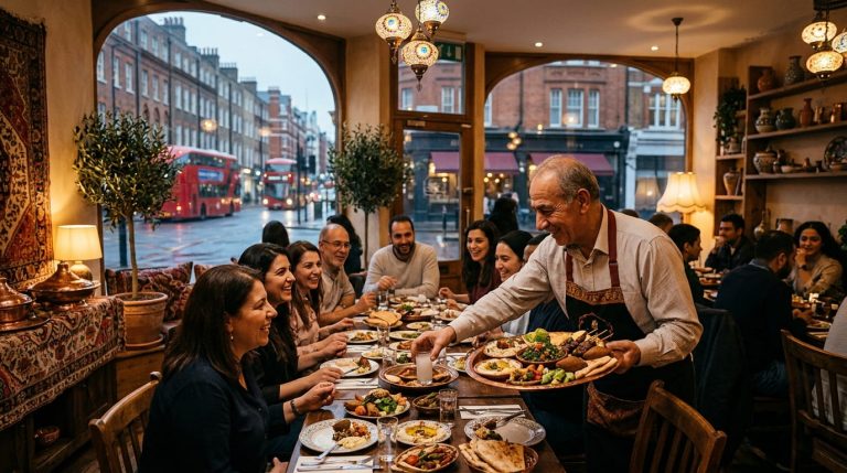 Guests sharing food at Maroush authentic Lebanese dining London