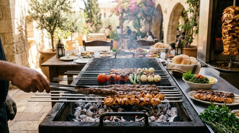 Lebanese grills at Maroush London – charcoal chicken taouk and lamb shawarma