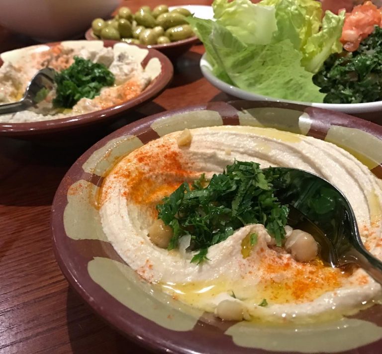 Hummus served on the table